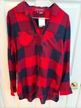 Sandra Nordstrom Long-Sleeve Red buffalo Plaid Button-Down Shirt large NWT